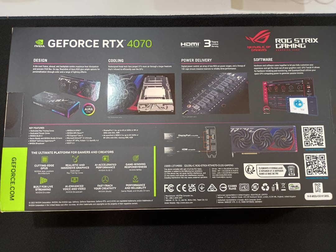 ROG RTX4070 OC 12GB 美品 箱付＋CableMod赤