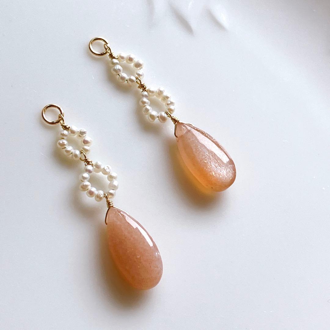 Kaya◆ピーチムーンストーン×淡水パールチャーム✧14kgf