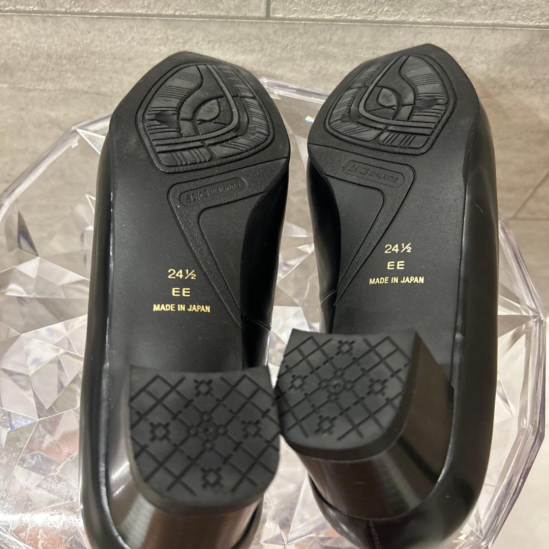 新品　未使用　アシックスブラックローファー ゴールドチェーン装飾　24.5cm