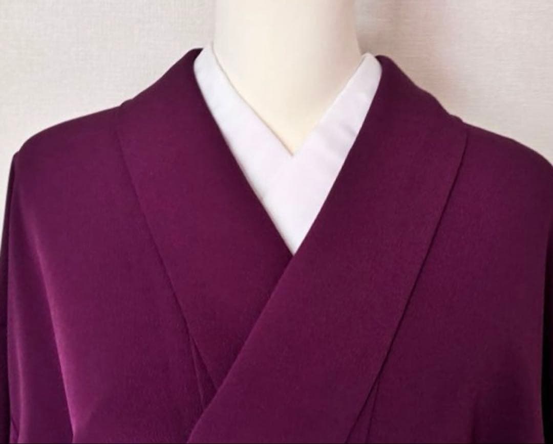 洗える着物　きもの英　袷　色無地　東レ　葡萄色　155㎝　26125 縮緬