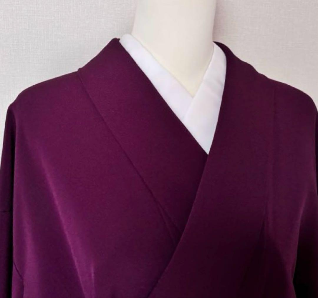 洗える着物　きもの英　袷　色無地　東レ　葡萄色　155㎝　26125 縮緬