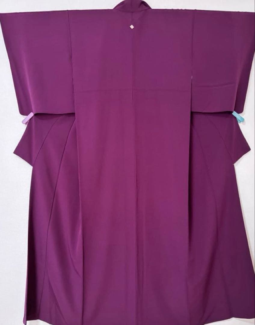 洗える着物　きもの英　袷　色無地　東レ　葡萄色　155㎝　26125 縮緬