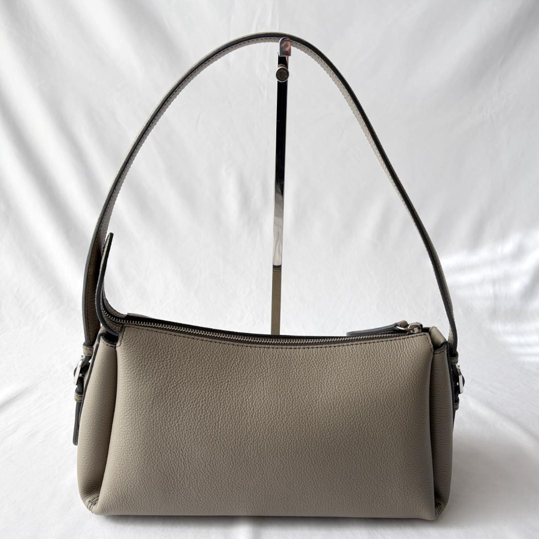 極美品 ヒロフ サルト レザー ハンドバッグ 上品コーデ グレージュ 牛革