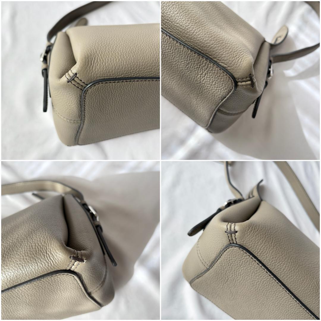 極美品 ヒロフ サルト レザー ハンドバッグ 上品コーデ グレージュ 牛革