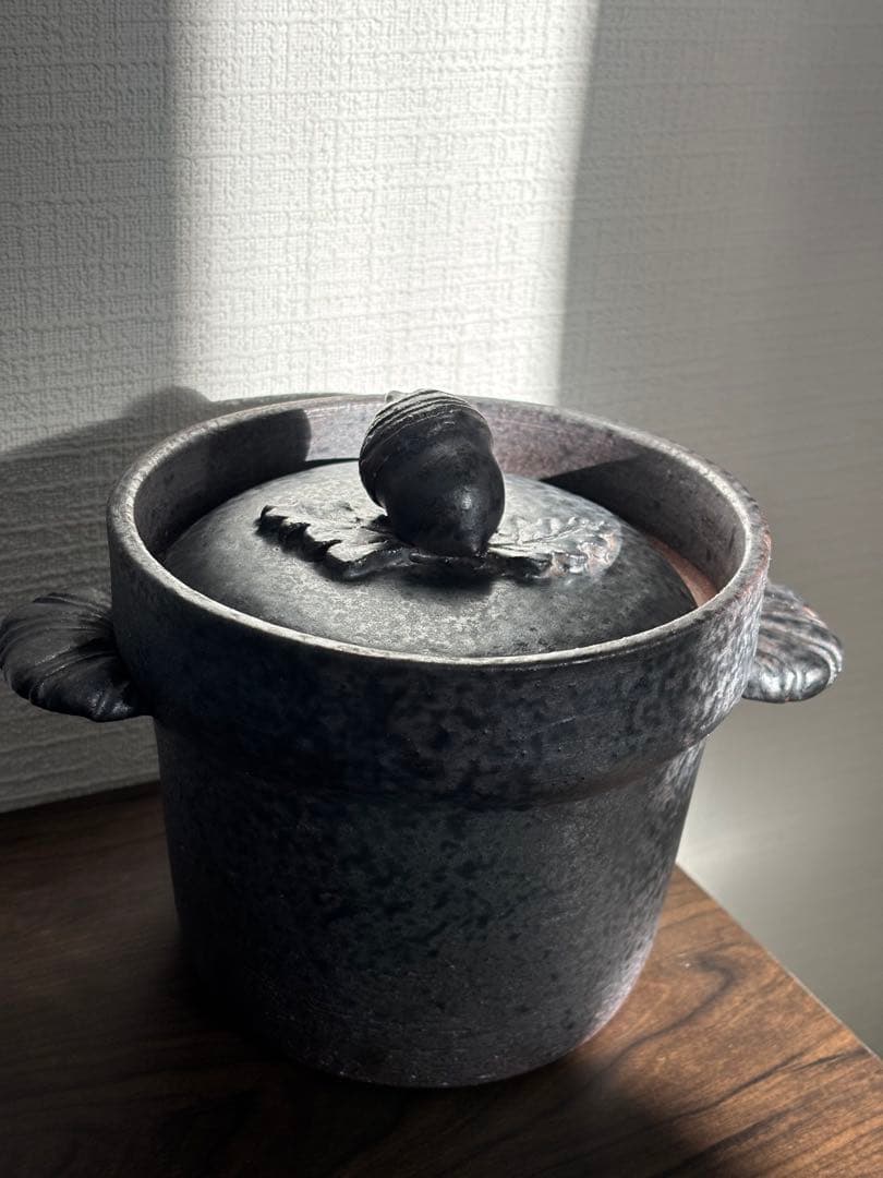 目止めのみ未使用！黒錆☆石渡磨美どんぐり炊飯土鍋1合炊き☆ご飯炊き炊飯鍋作家もの