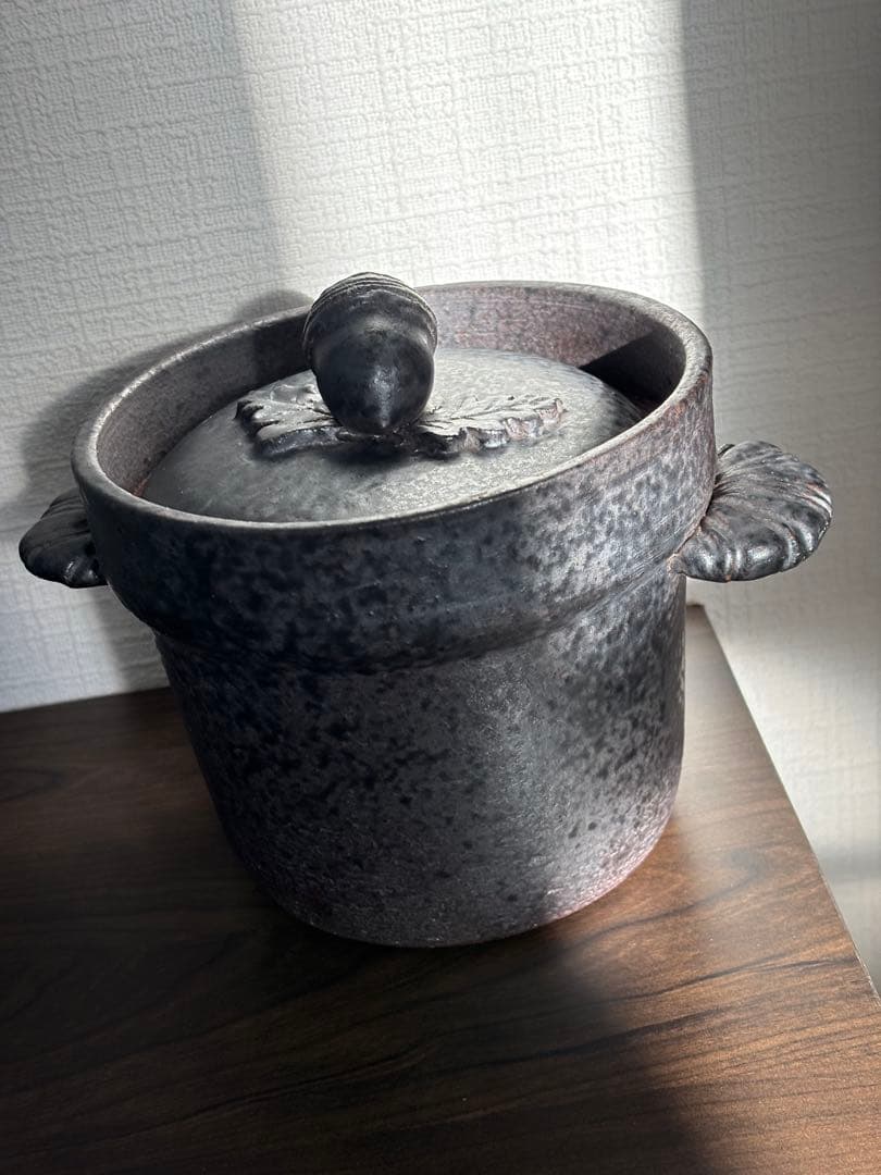目止めのみ未使用！黒錆☆石渡磨美どんぐり炊飯土鍋1合炊き☆ご飯炊き炊飯鍋作家もの