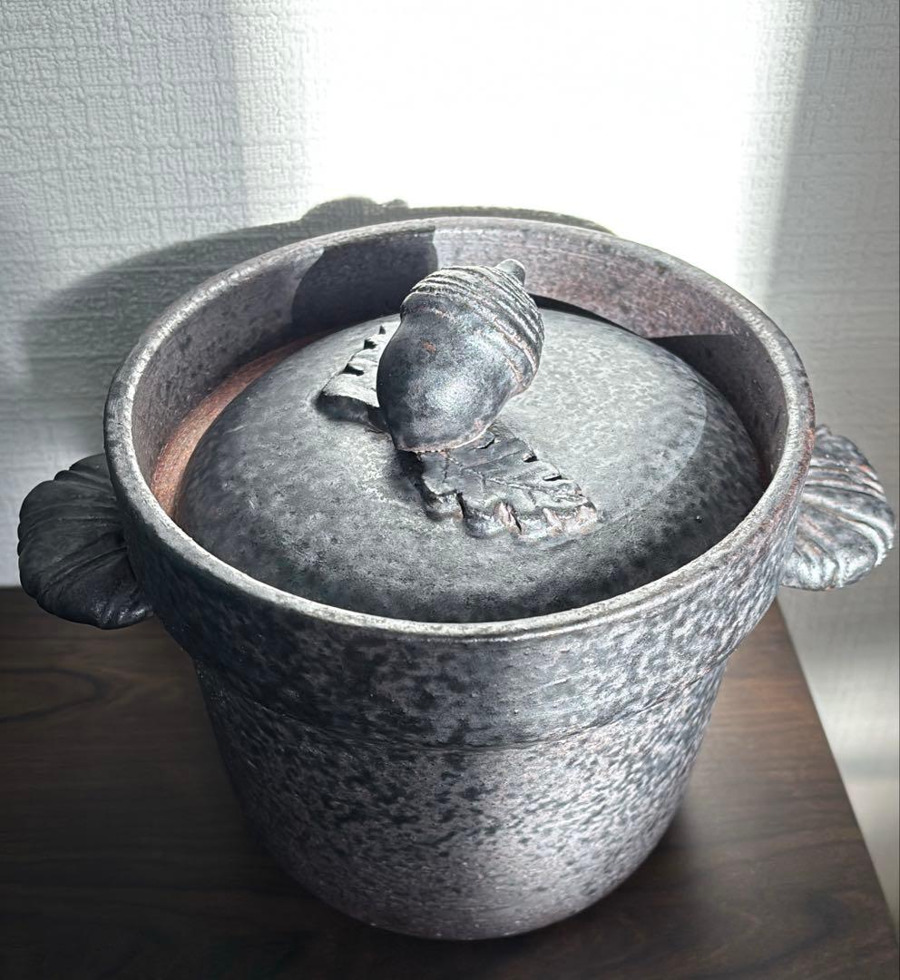 目止めのみ未使用！黒錆☆石渡磨美どんぐり炊飯土鍋1合炊き☆ご飯炊き炊飯鍋作家もの