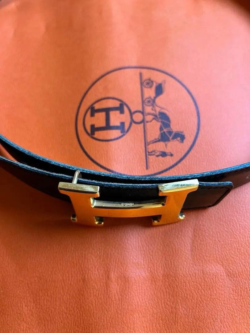 HERMES ブラック ベルト　ゴールドバックル