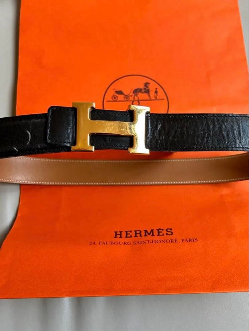 HERMES ブラック ベルト　ゴールドバックル