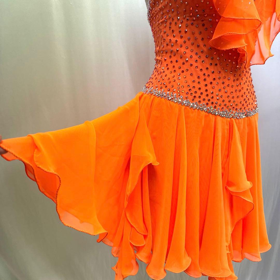 Y5931★S ネオンオレンジ スワロミックス ラテンドレス 社交ダンス