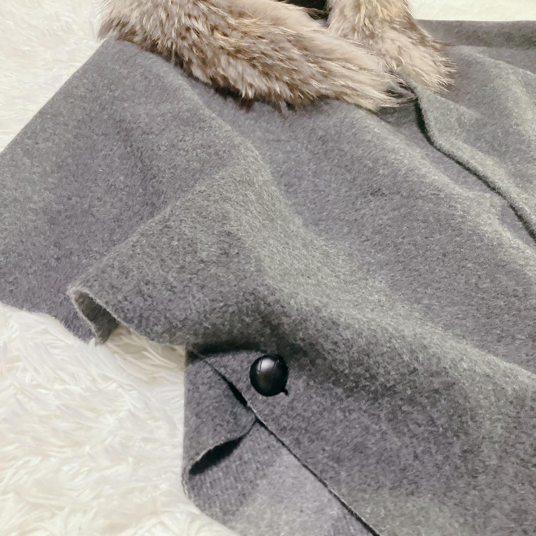 【美品】グレースコンチネンタル　ポンチョ　ストール　ラクーンファー　グレー