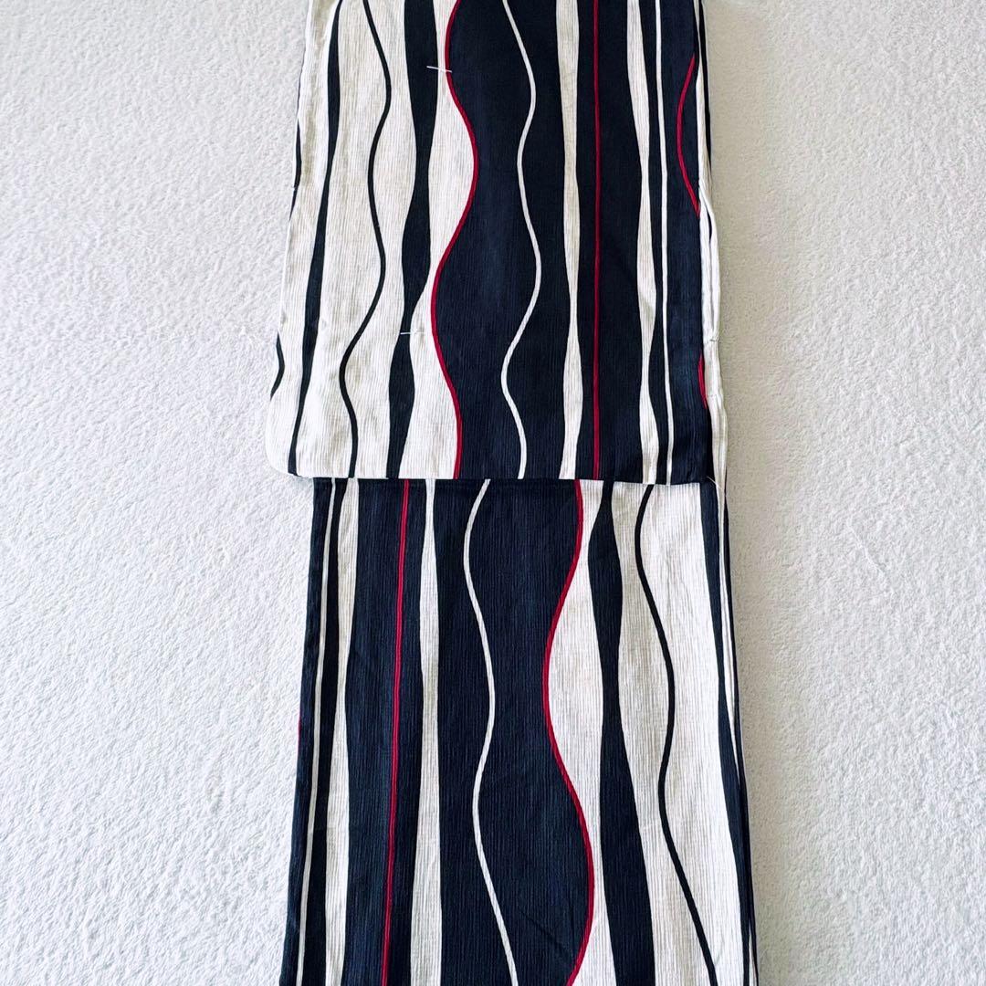 新品　生成り　黒　赤　よろけ縞　大正モダン　粋　見えない縫製　高級綿麻浴衣　単品