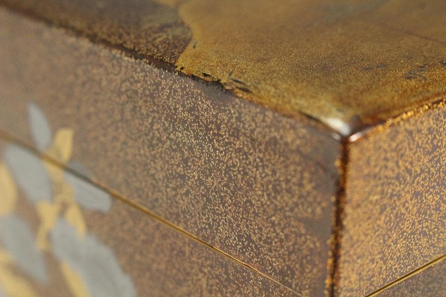 名品 岩庭草花蒔絵 時代 文箱 内 刺繍貼 美品(K-YC576)