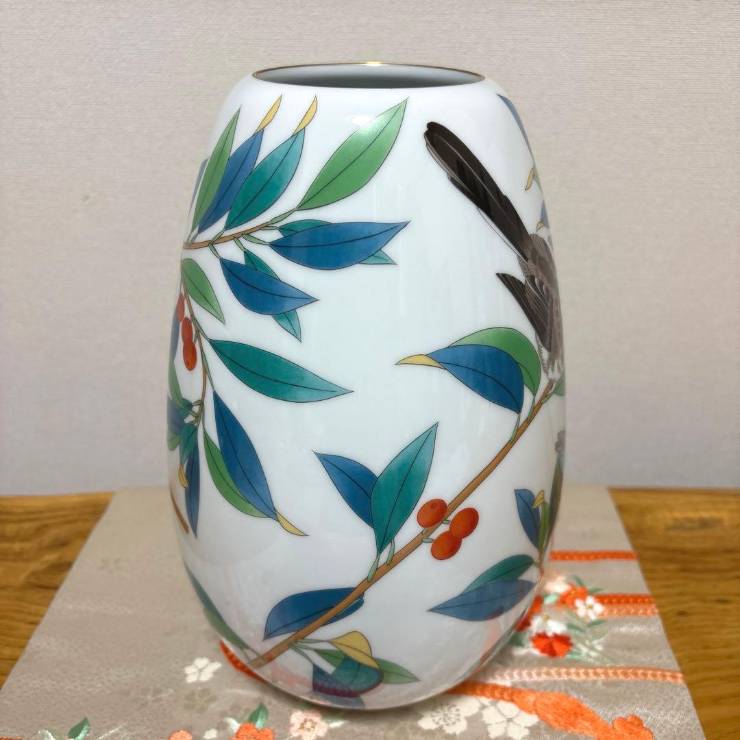 香蘭社 「燦彩南天」　鳥　花瓶　美品