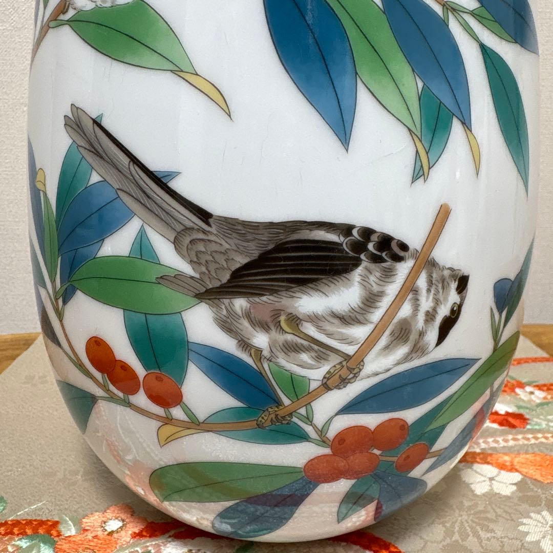 香蘭社 「燦彩南天」　鳥　花瓶　美品