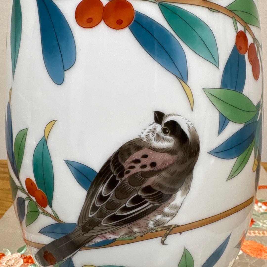 香蘭社 「燦彩南天」　鳥　花瓶　美品