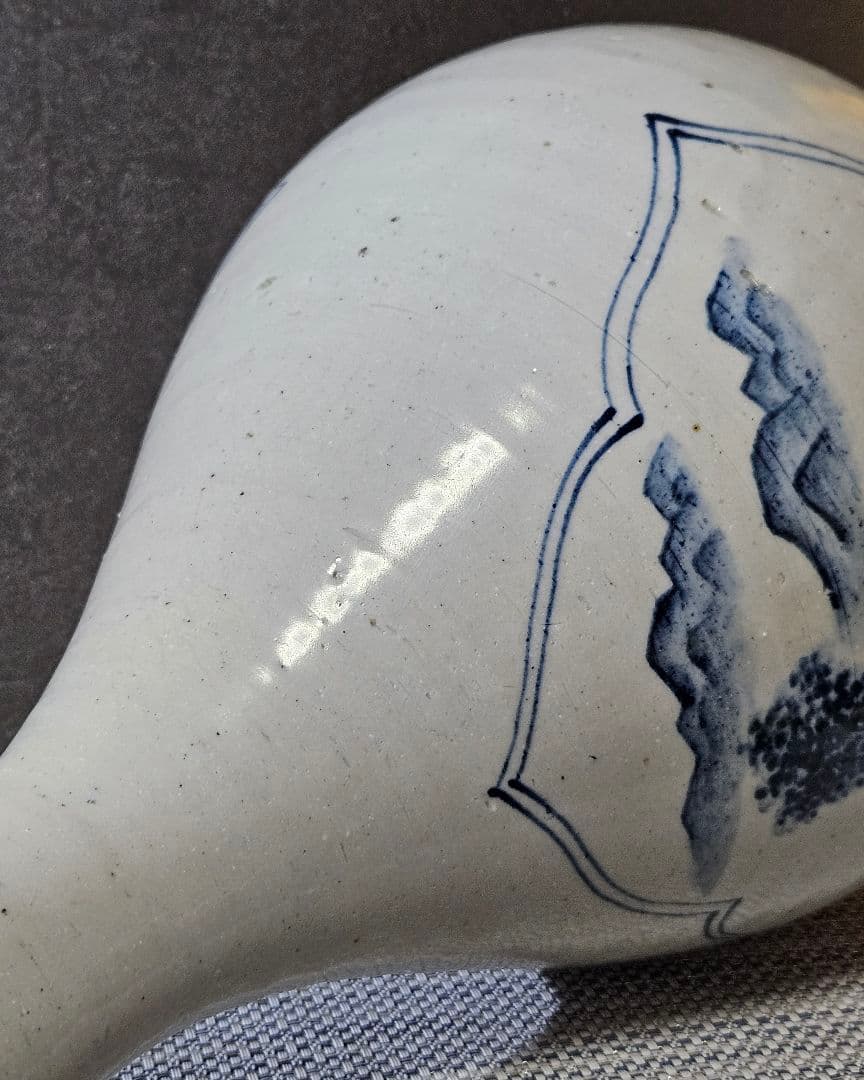 李朝　青華　染付　楼閣山水人物図　大瓶 大壺　高 約37.2cm　韓国古美術