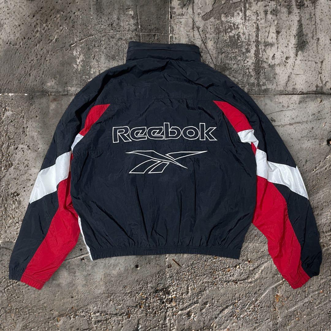 激レア90sReebokナイロンジャケット バックロゴ刺繍ロゴ古着ヴィンテージ