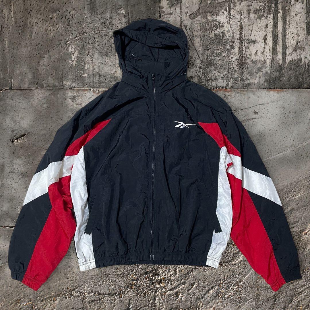 激レア90sReebokナイロンジャケット バックロゴ刺繍ロゴ古着ヴィンテージ