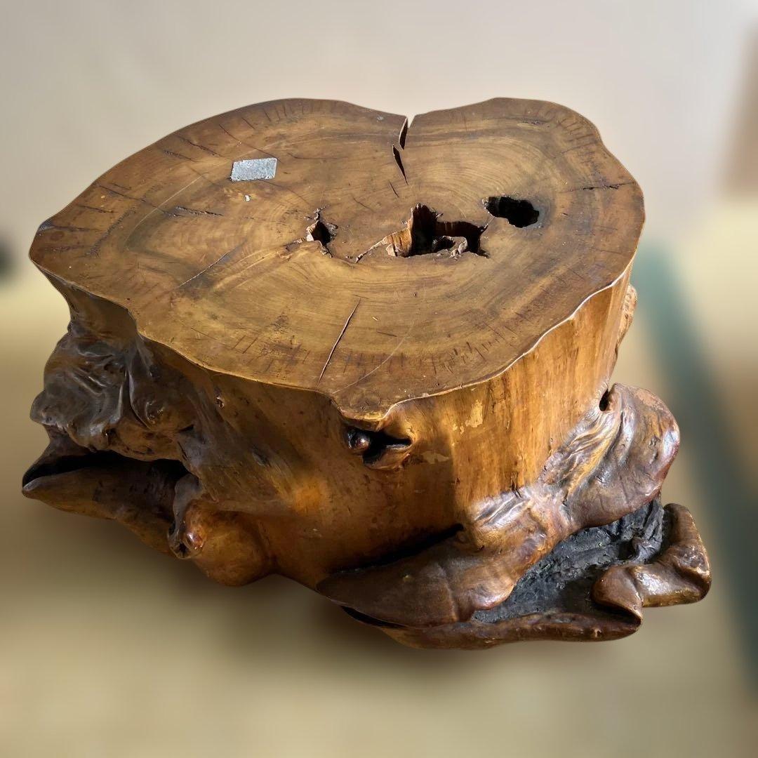 天然木 台座 切り株 無垢材 民芸品 木彫り 熊用 台座 重厚　特大　ビンテージ