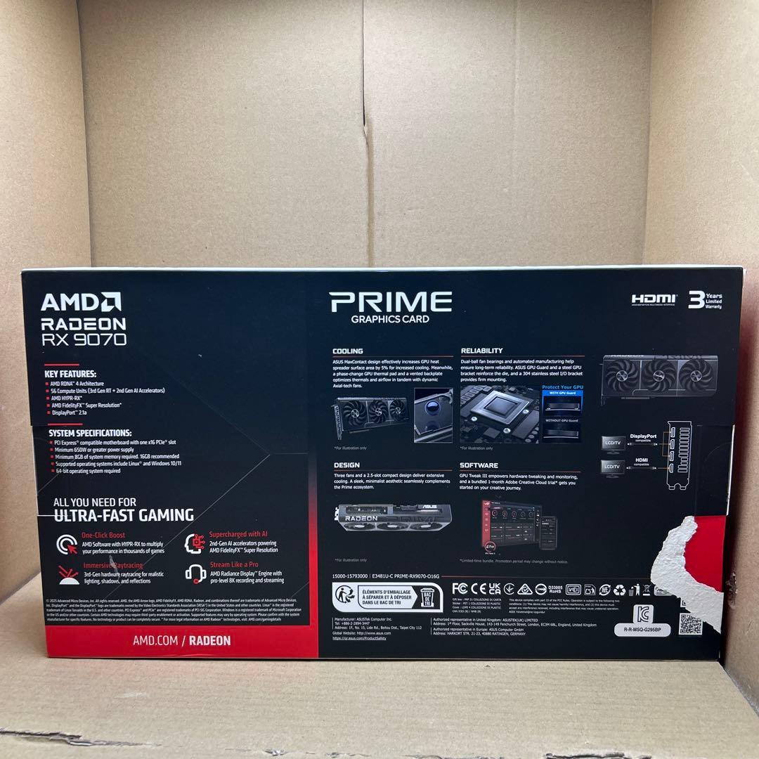 ASUS AMD Radeon RX9070 ビデオカード　16GB