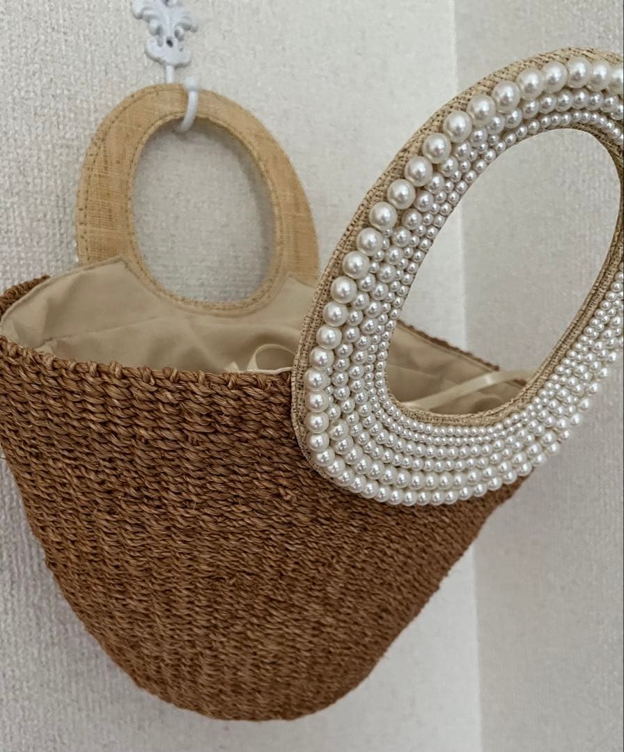 素敵に可愛いい⭐︎アナトリエ⭐︎ベージュ パール装飾 かごバッグ