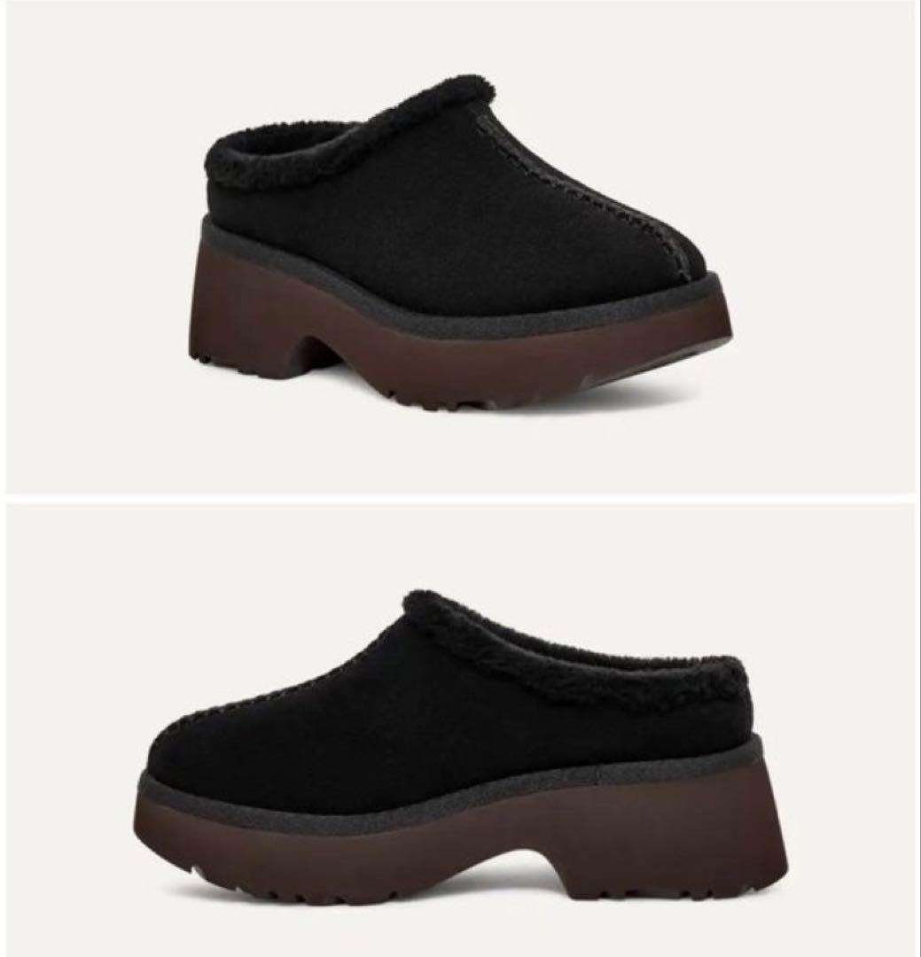 UGG W NEW HEIGHTS COZY CLOG黒スエードムートンサンダル