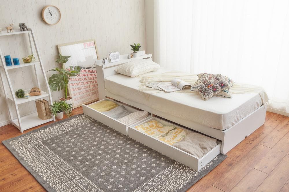 【新品・送料無料】【セミダブル】Pluto 収納付きベッド（マットレス付き）