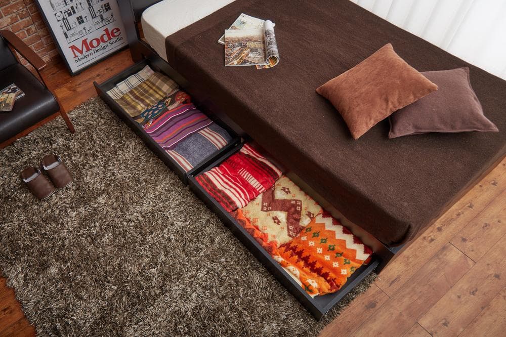 【新品・送料無料】【セミダブル】Pluto 収納付きベッド（マットレス付き）