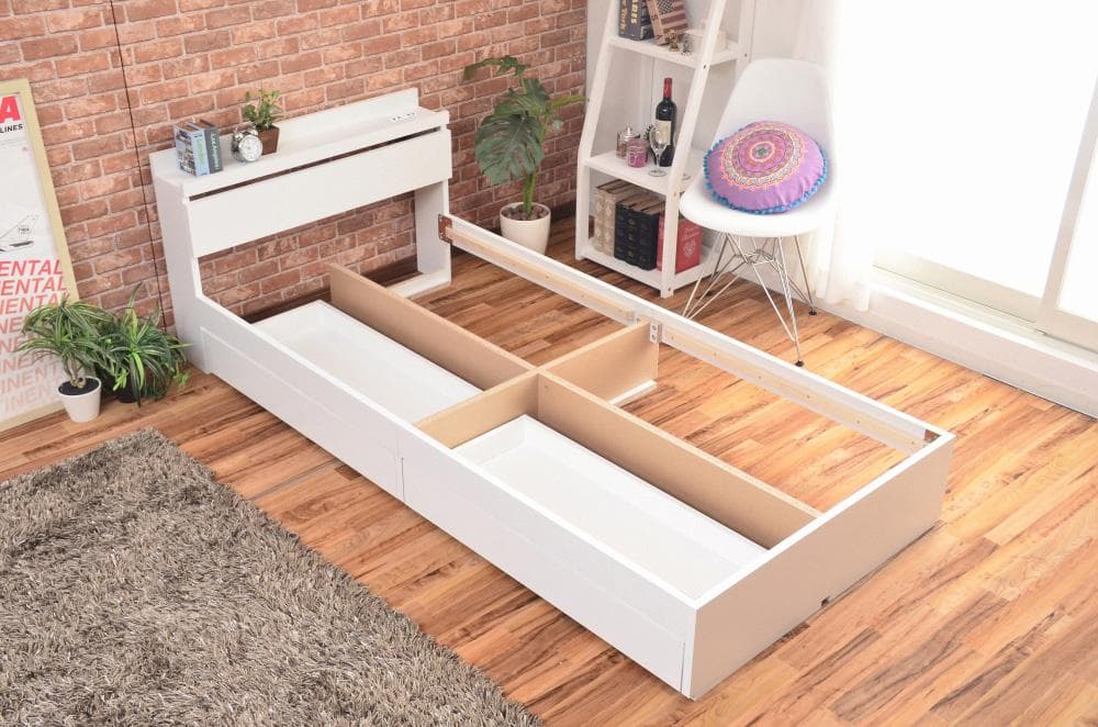 【新品・送料無料】【セミダブル】Pluto 収納付きベッド（マットレス付き）