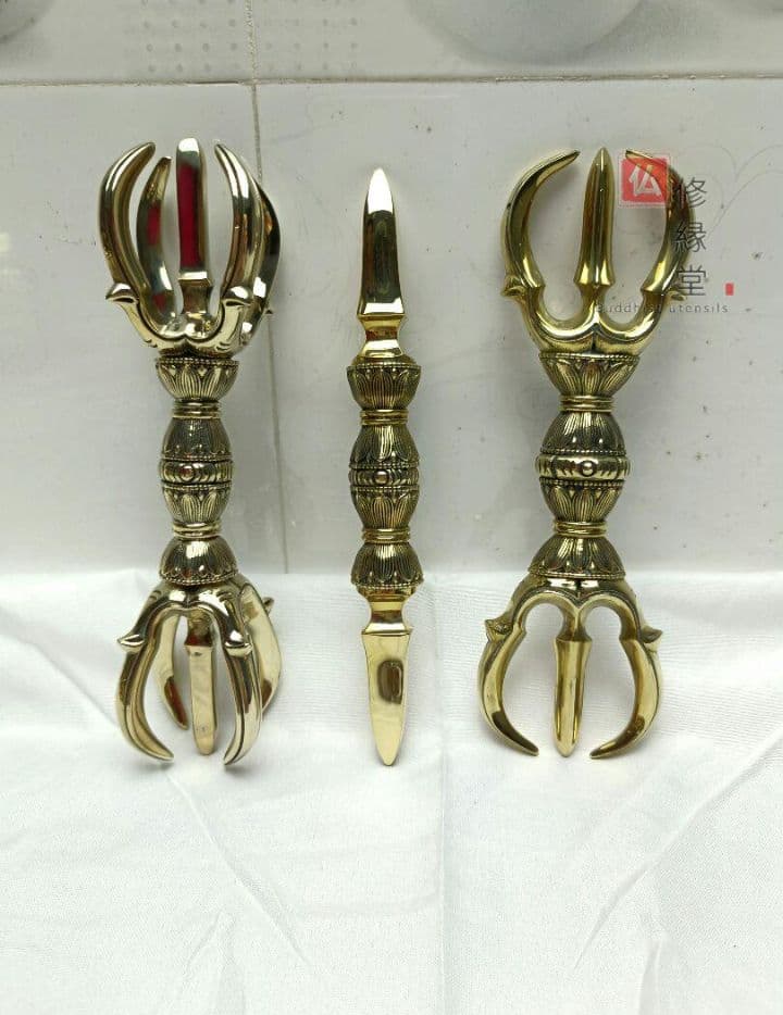 【修縁堂】真言宗法具 法器 21点セット密教 一面器寺院用仏具 チベット真鍮製