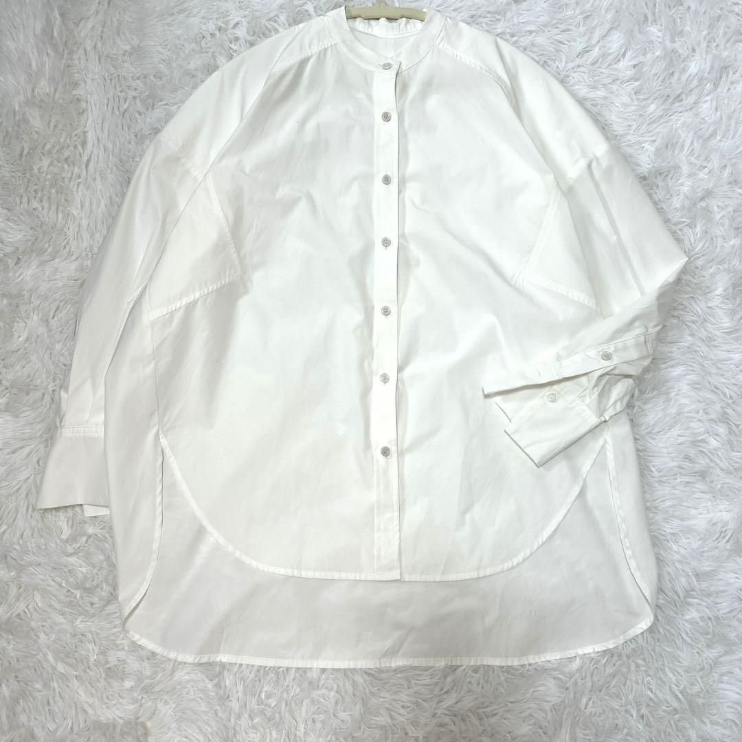 美品 MACCHATスタンドカラー オーバーサイズシャツ ホワイト