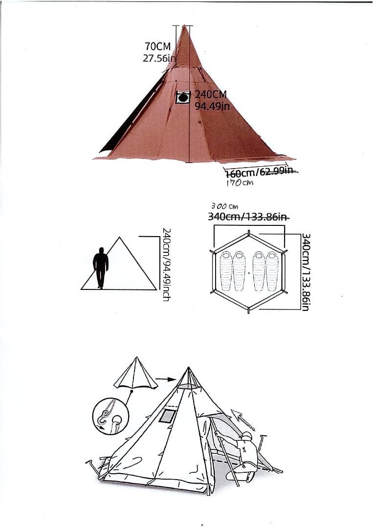 4シーズンポリコットンテント6角チムニー340x240cm