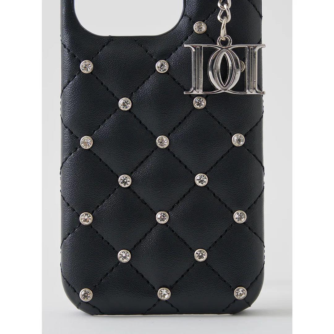 キルティングビジューDDチャームiPhoneケース 16pro ピンク