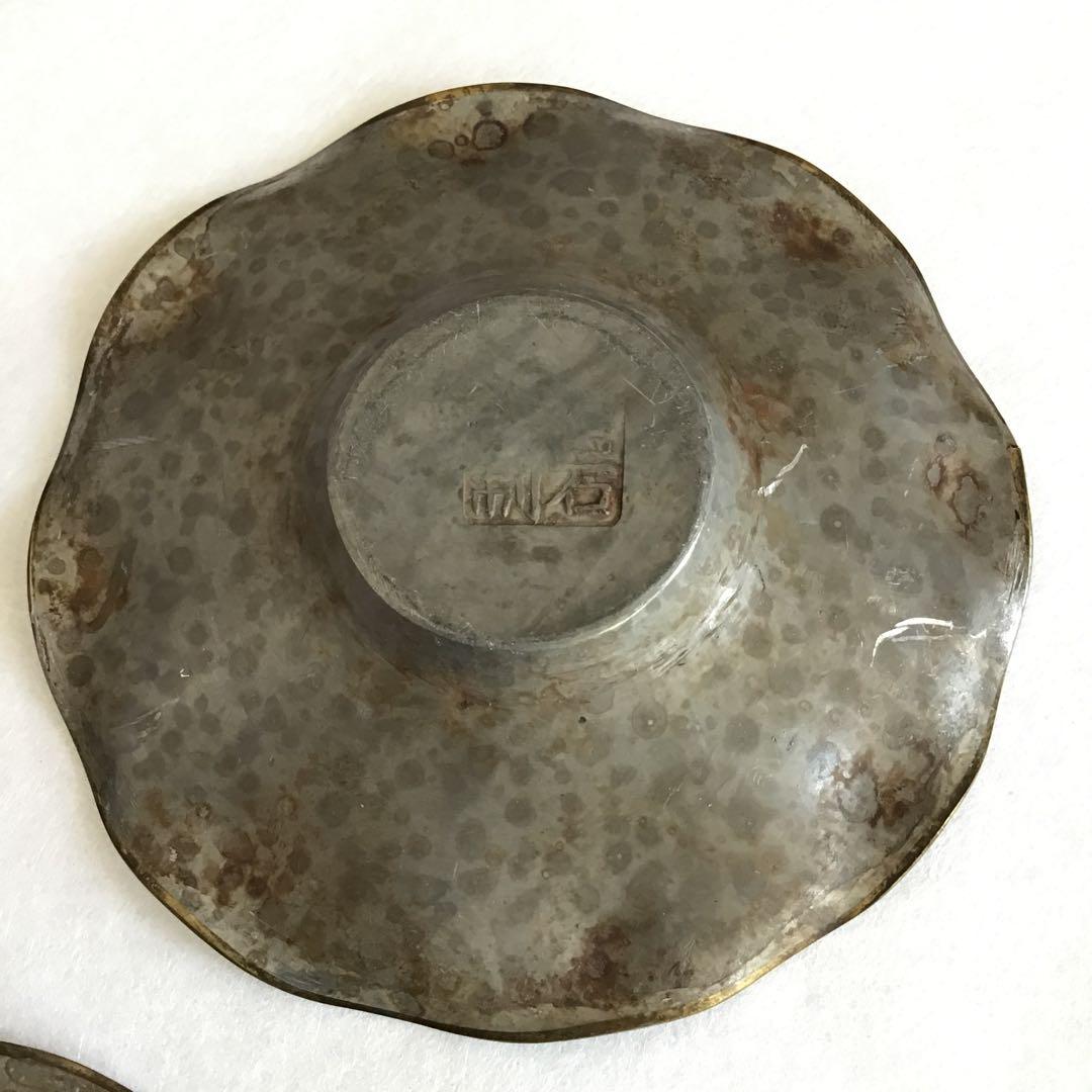 茶道具　純銀茶托大10枚　一鳳斎造と錫製(推定)茶托小5枚　共箱　S1012CT