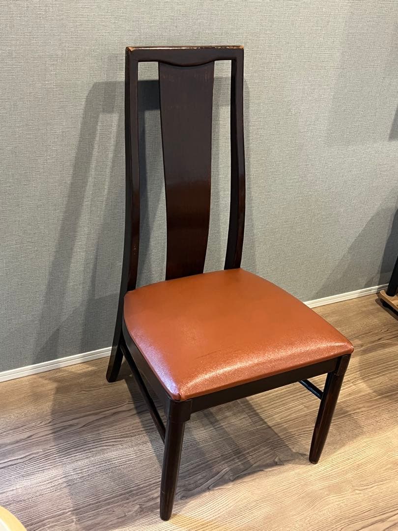 アンティーク調 ダイニングチェア 木製×レザー調座面 1脚