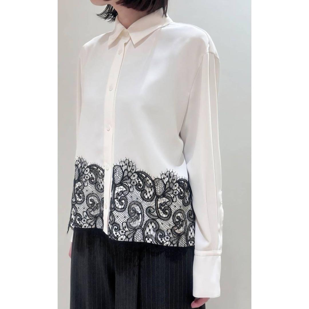 新品 25AW ADORE バイカラー レース ライトジョーゼットブラウス 38