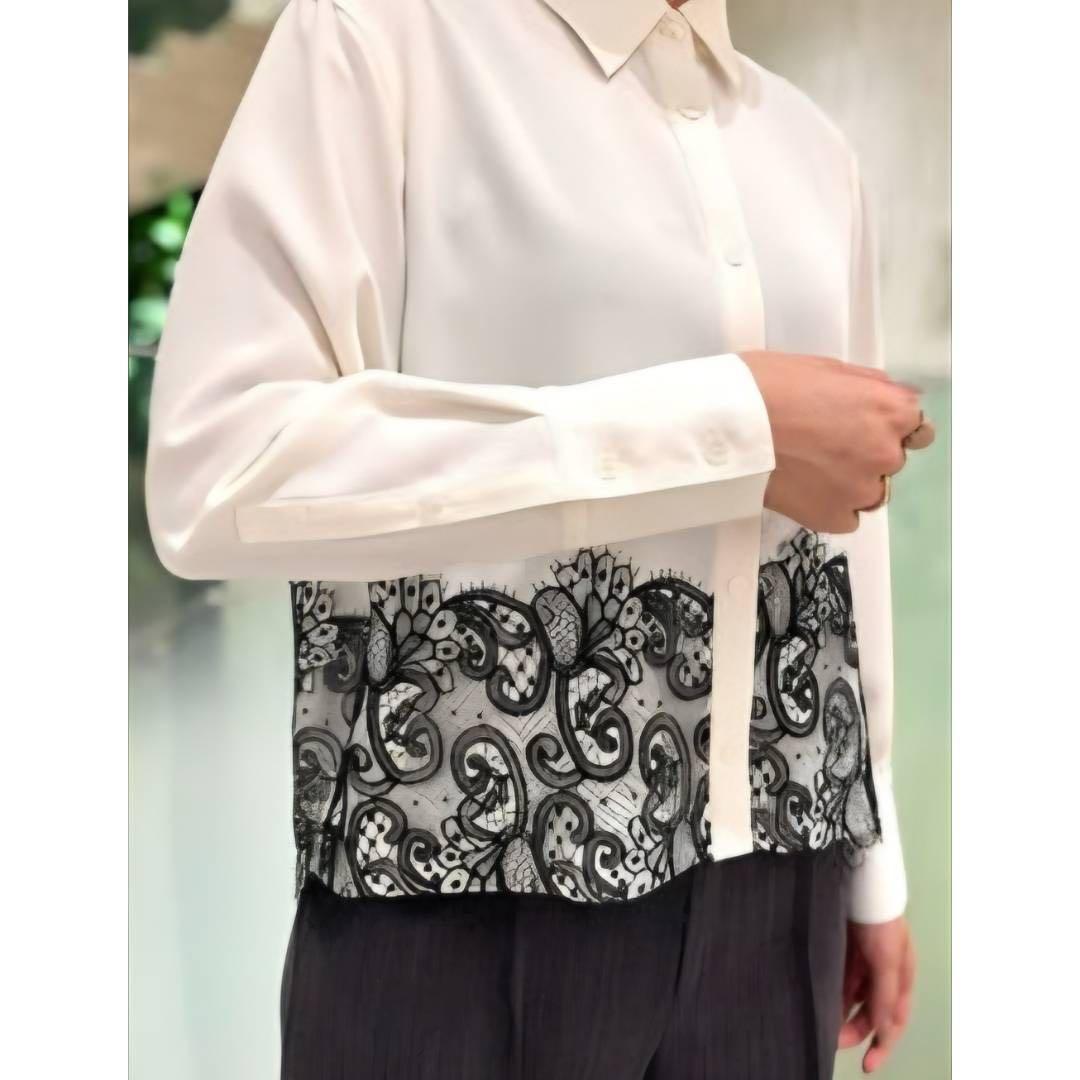 新品 25AW ADORE バイカラー レース ライトジョーゼットブラウス 38