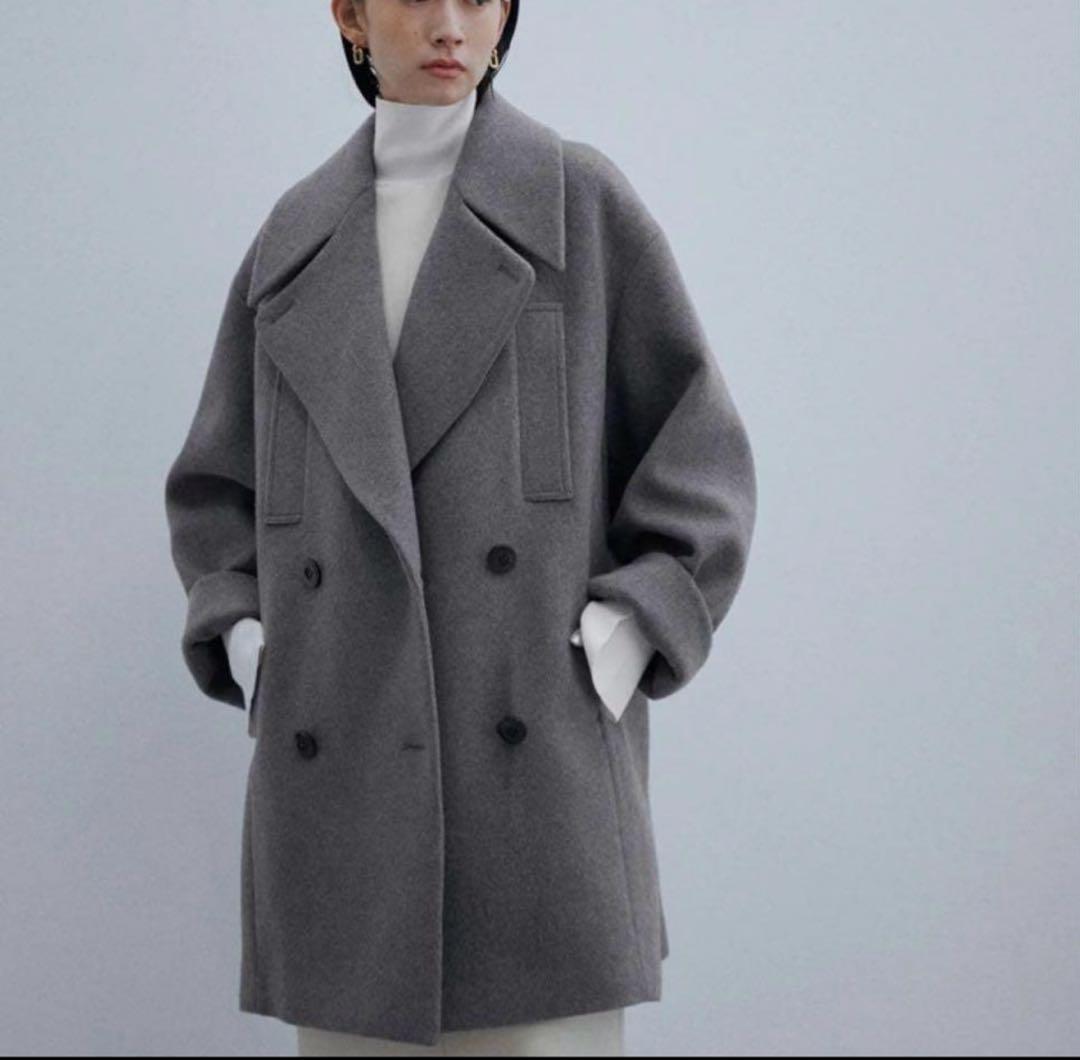 美品　Adam et Rope （アダム エ ロペ）ビッグラペルコート　グレー