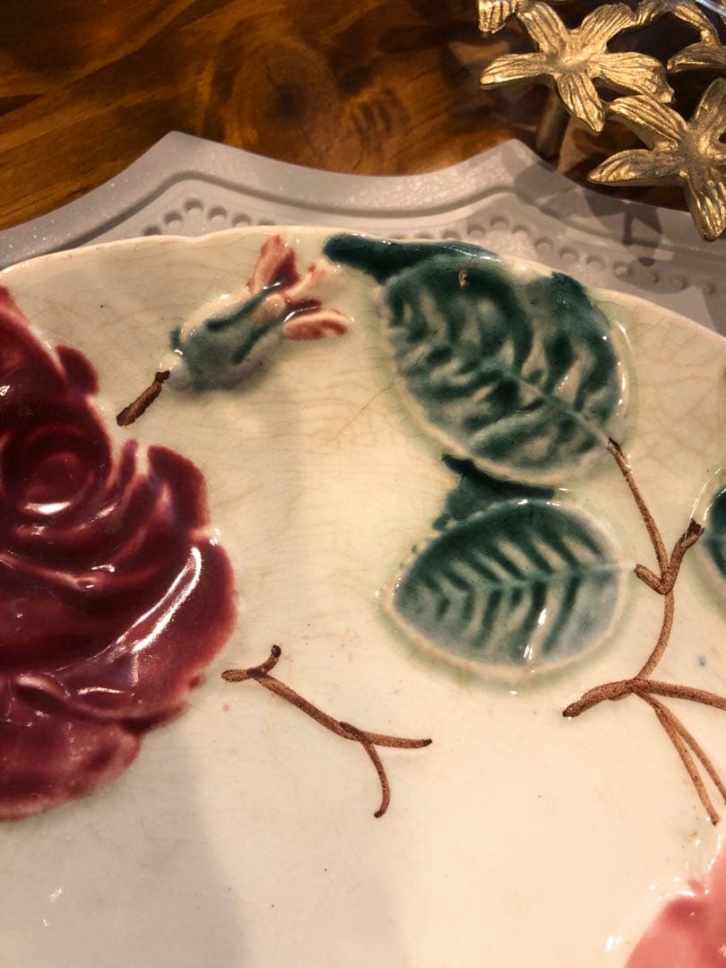 バルボティーヌ フラワープレート＋蓋付キャニスター3点＋真鍮ディッシュスタンド付