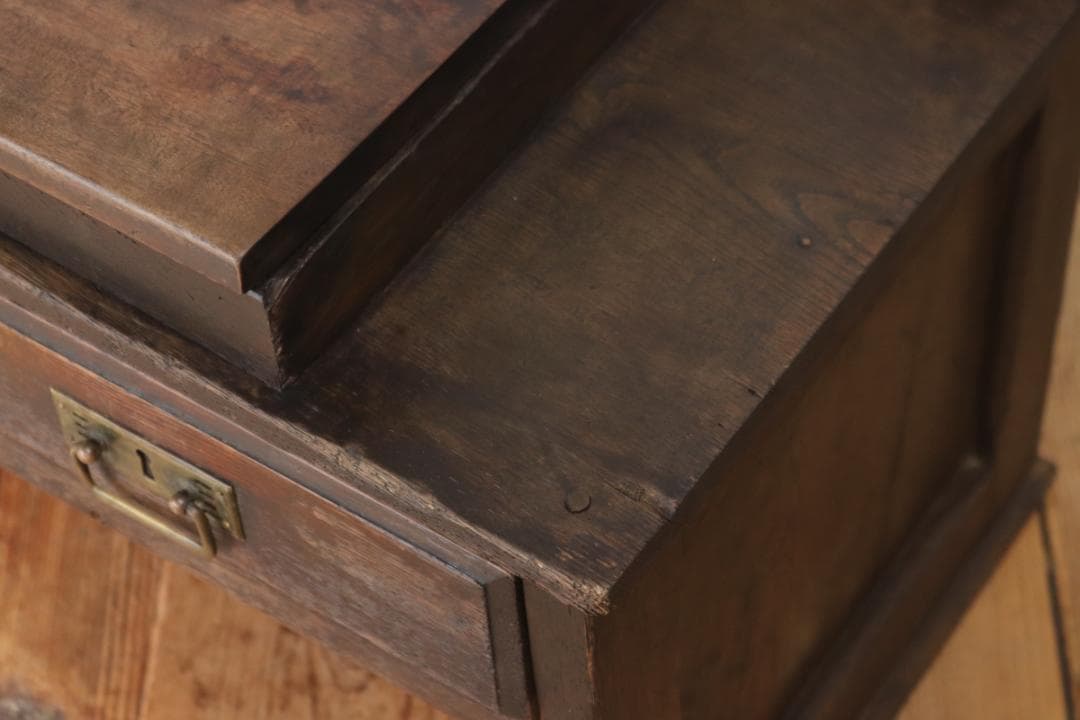 レトロ 文机 ローテーブル 座卓 帳場机 跳ね上げ天板 無垢材 引き出し 2杯