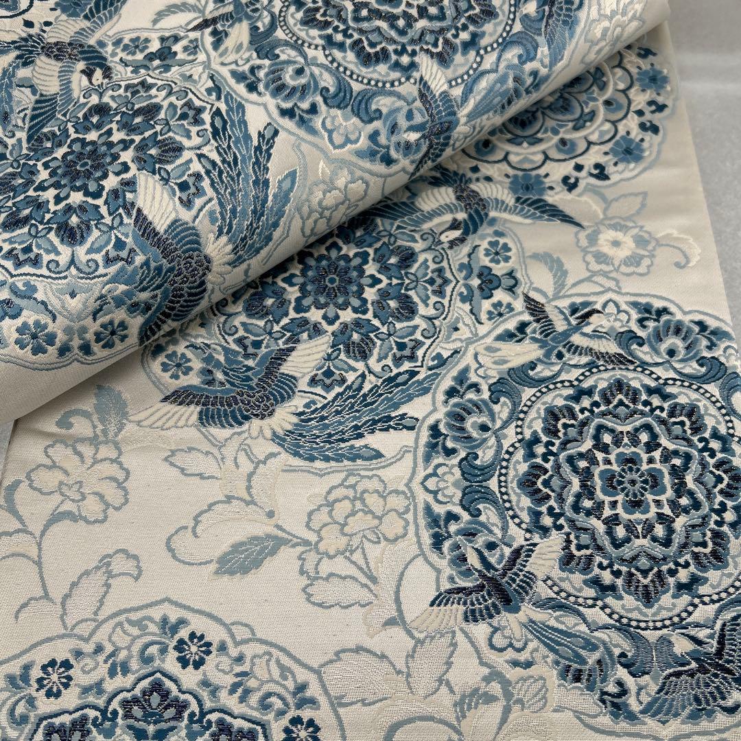 【藍染 鏡裹鳥華文】花柄 六通柄袋帯0105