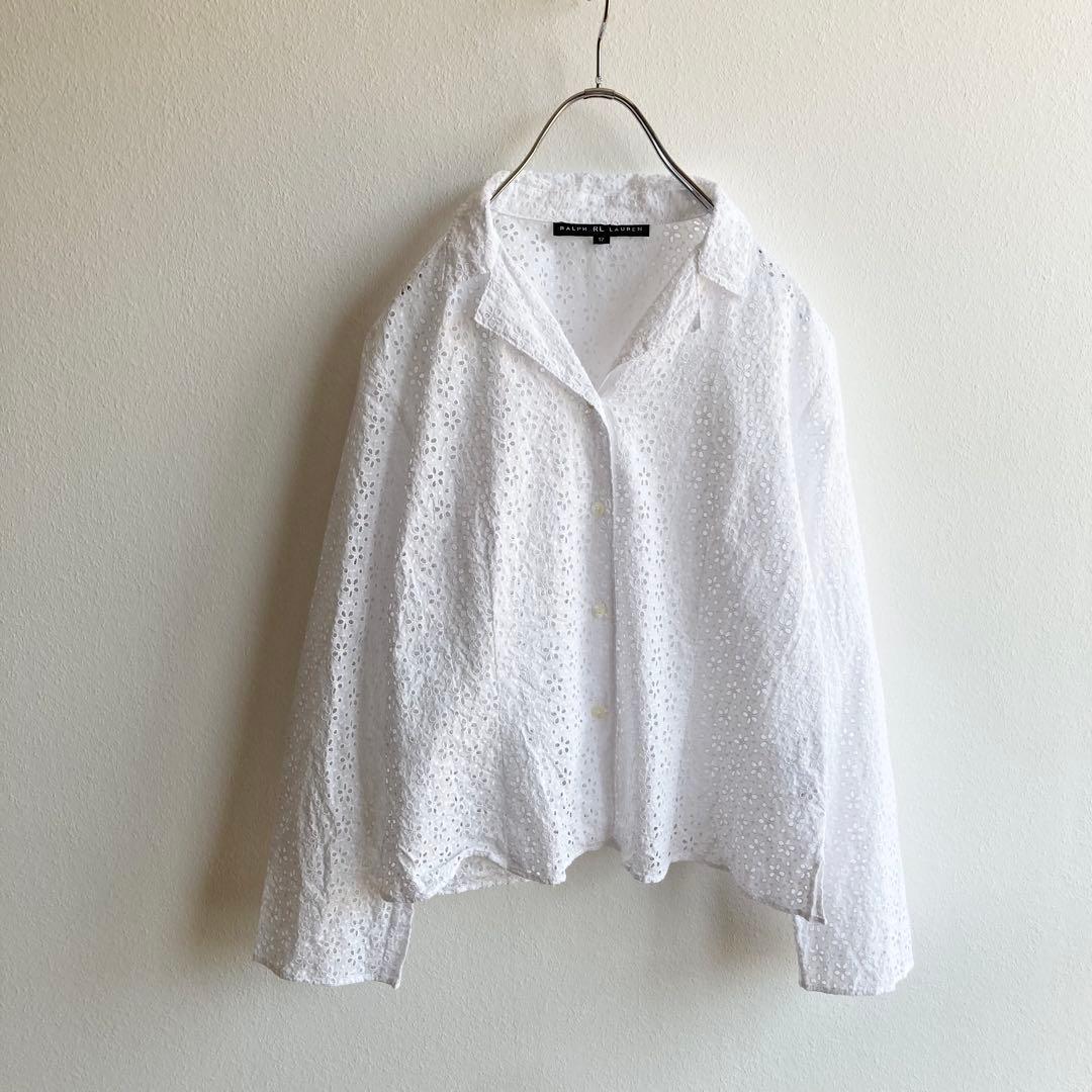 ラルフローレン ブラックレーベル 花柄 レース 開襟シャツ ジャケット 17 白