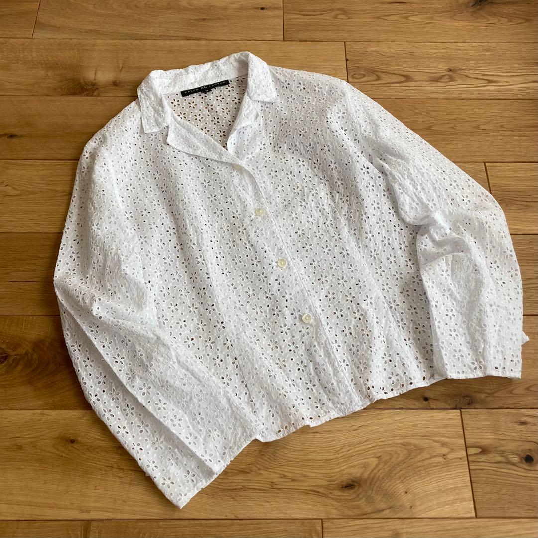 ラルフローレン ブラックレーベル 花柄 レース 開襟シャツ ジャケット 17 白