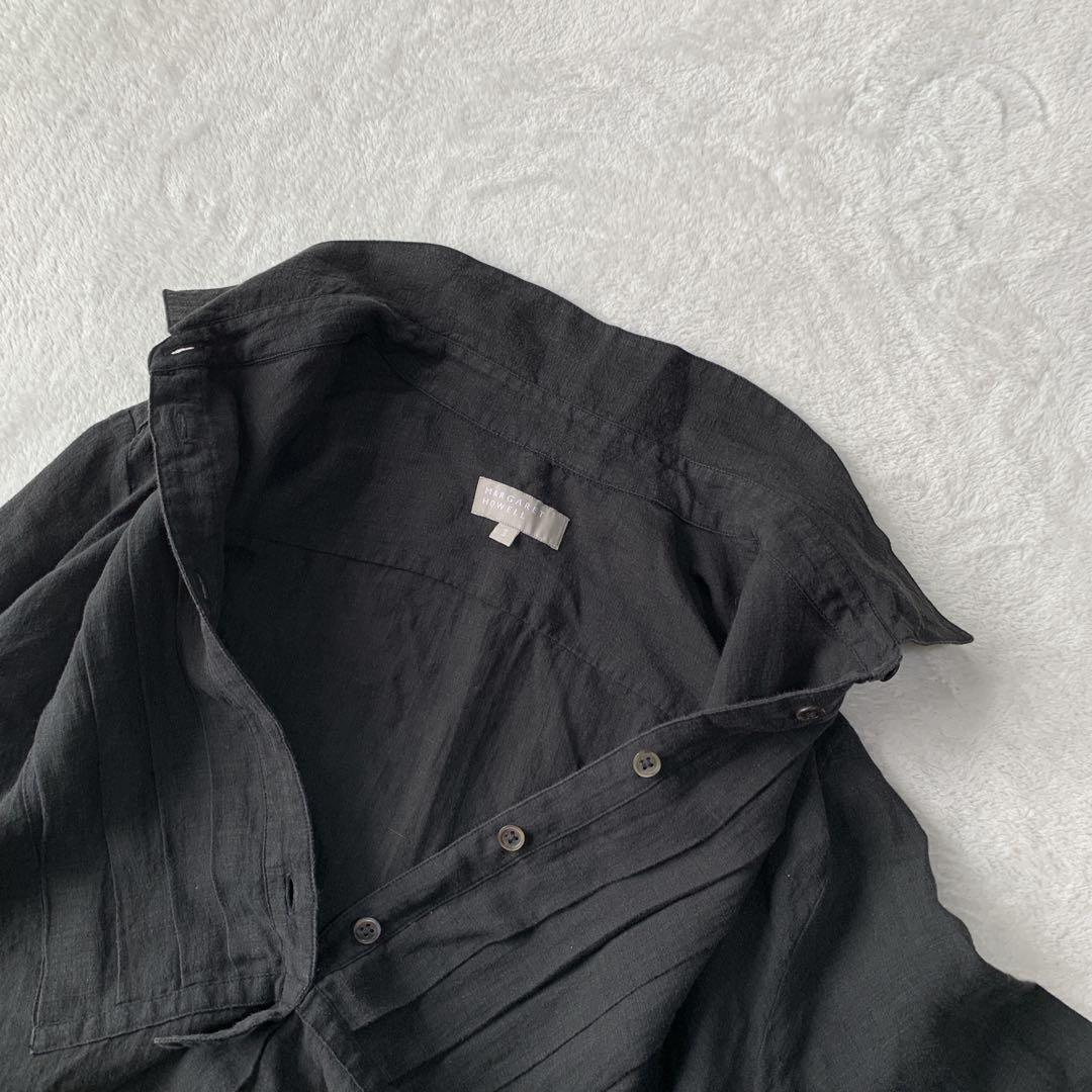 人気 マーガレット ハウエル 麻 リネン 長袖 タック プルオーバー ワンピース