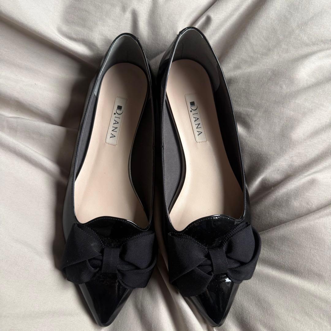 極美品☆ダイアナ オペラシューズ ポインテッドトゥ リボン エナメル フラット