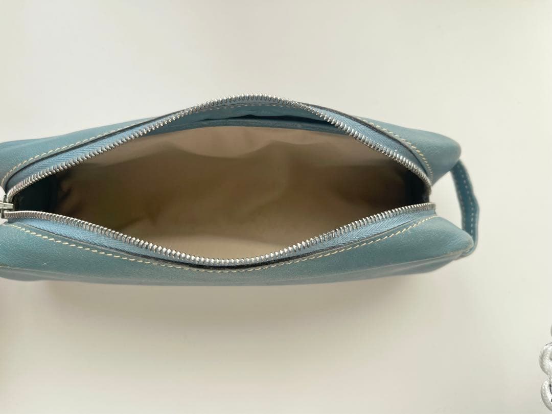 HERMES エルメス レザー ペンケース ポーチ ブルー系 シルバー金具