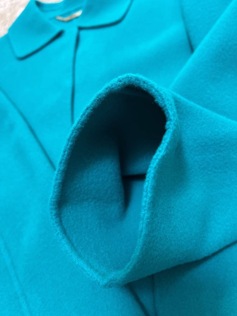 【超美品】DoCLASSE カシミヤ混ウールリバーコート 9号　ターコイズ