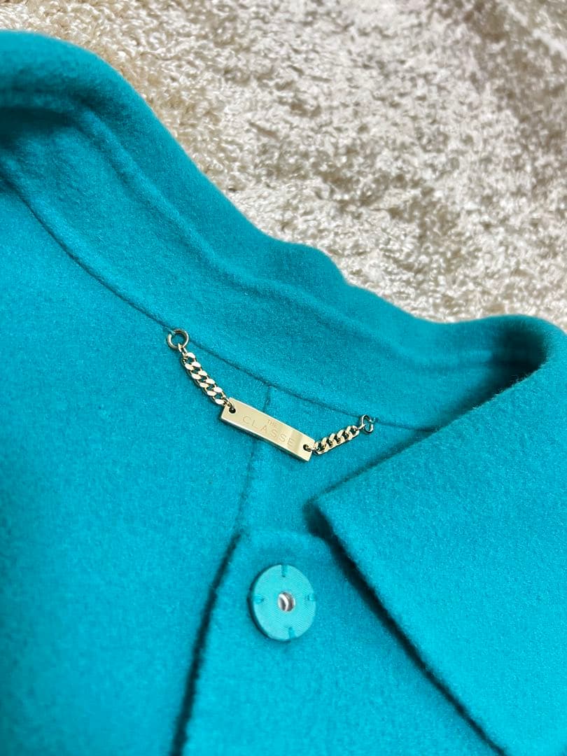 【超美品】DoCLASSE カシミヤ混ウールリバーコート 9号　ターコイズ