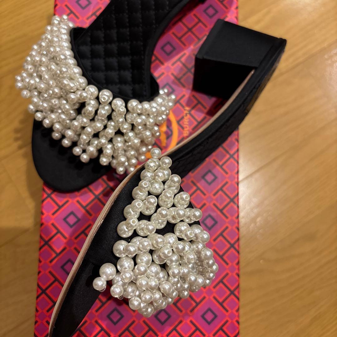 TORY BURCH パール装飾 ブラックミュール ヒール5cm ストラップなし